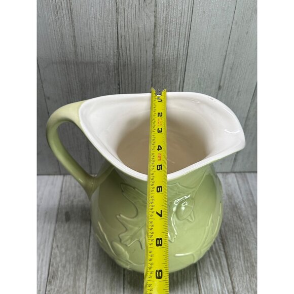 Vtg Hallmark Pitcher Sage Green Oak Leaf Design Ceramic Cottagecore 8.5" Tall - Picture 8 of 11